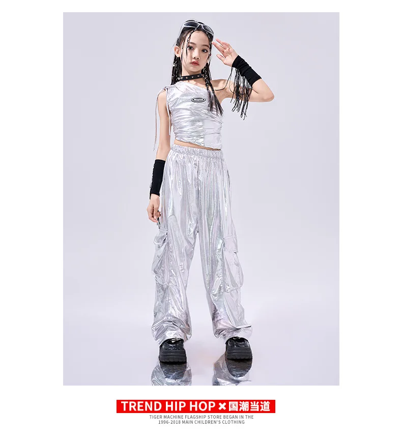 Hip Hop Clothes For Girls Silver Suit Sequin Crop Tops Pants Jazz Dance Performance Costume Stage Competition Clothing