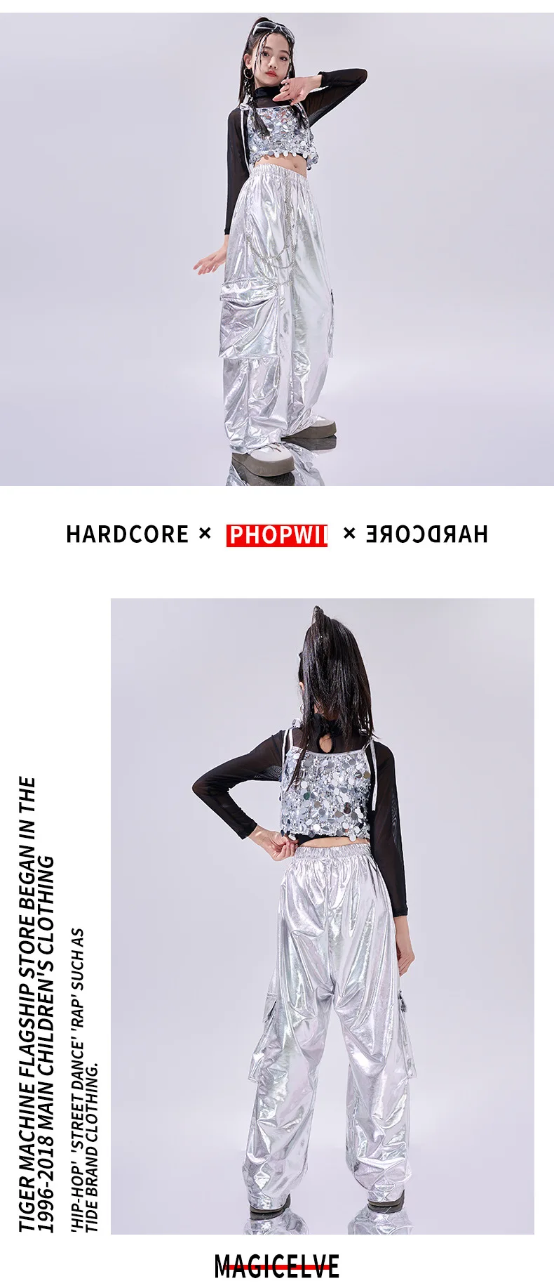 Hip Hop Clothes For Girls Silver Suit Sequin Crop Tops Pants Jazz Dance Performance Costume Stage Competition Clothing