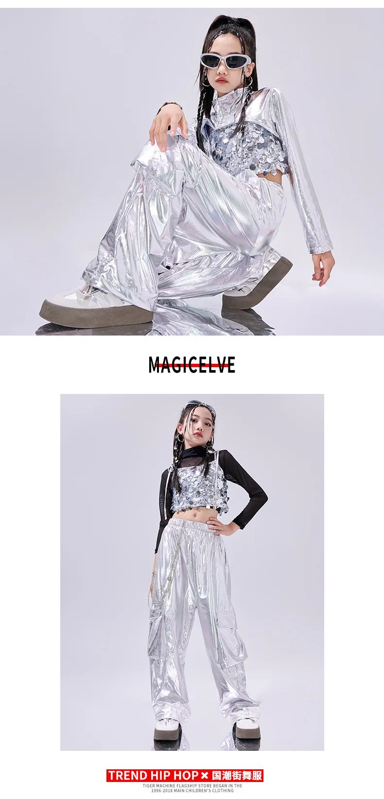Hip Hop Clothes For Girls Silver Suit Sequin Crop Tops Pants Jazz Dance Performance Costume Stage Competition Clothing