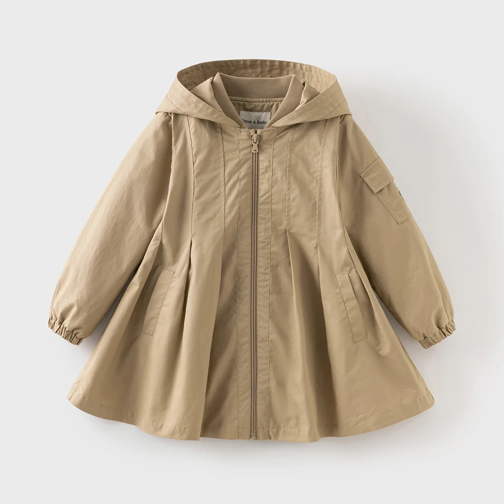Dave Bella Girls Coats Autumn Winter Cotton Padded Children Casual Hooded Jacket Khaki Outerwear Outdoor Kids Clothing DK3252626