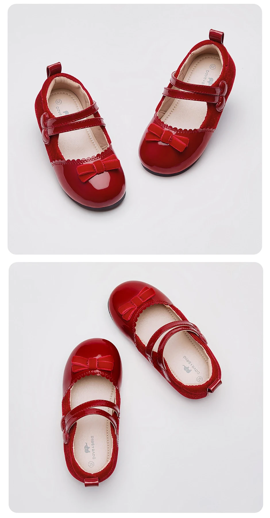 Dave Bella Children Leather Shoes Autumn Spring Girls Retro Red Shoes Anti Slip Kids Soft Princess Shoes Elegant Party DB1260037