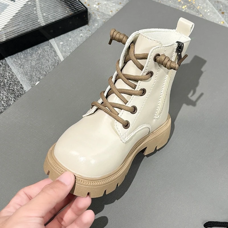 Kids Fashion Causal Boots 2025 New Autumn Boots for Girls Black Beige School Versatile Children Platform Leather Boots Simple
