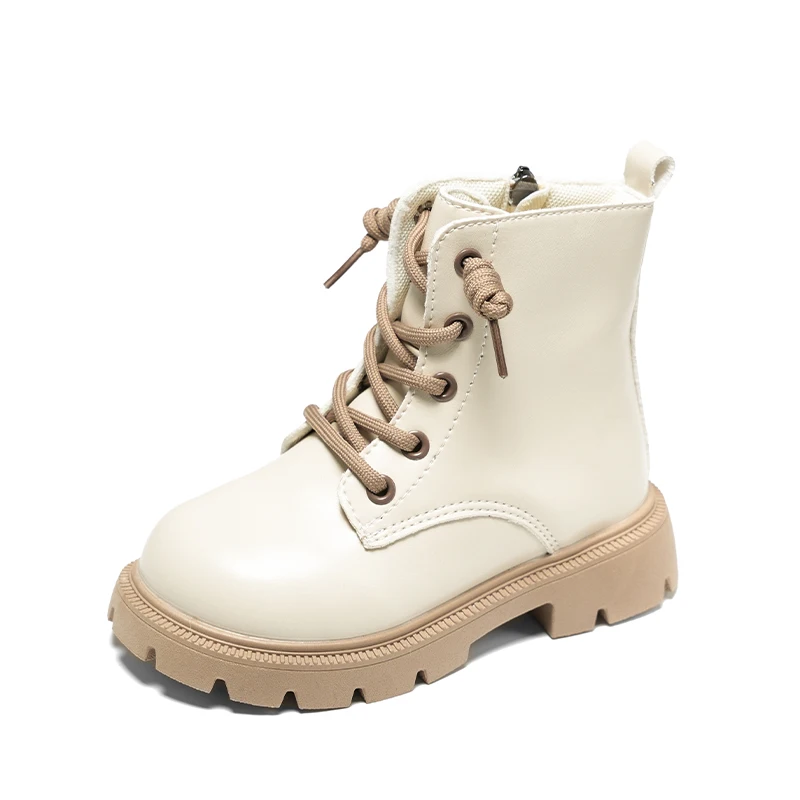 Kids Fashion Causal Boots 2025 New Autumn Boots for Girls Black Beige School Versatile Children Platform Leather Boots Simple
