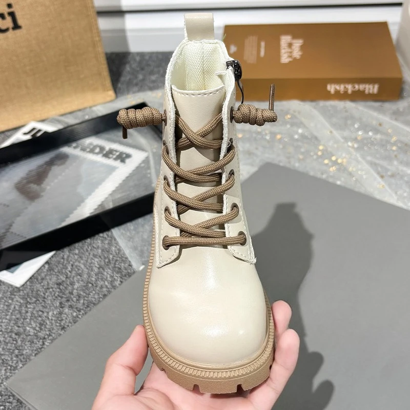 Kids Fashion Causal Boots 2025 New Autumn Boots for Girls Black Beige School Versatile Children Platform Leather Boots Simple