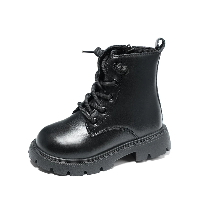 Kids Fashion Causal Boots 2025 New Autumn Boots for Girls Black Beige School Versatile Children Platform Leather Boots Simple