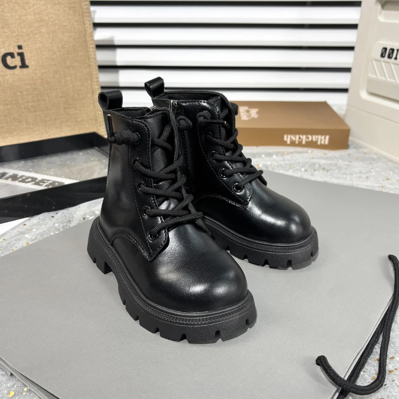 Kids Fashion Causal Boots 2025 New Autumn Boots for Girls Black Beige School Versatile Children Platform Leather Boots Simple