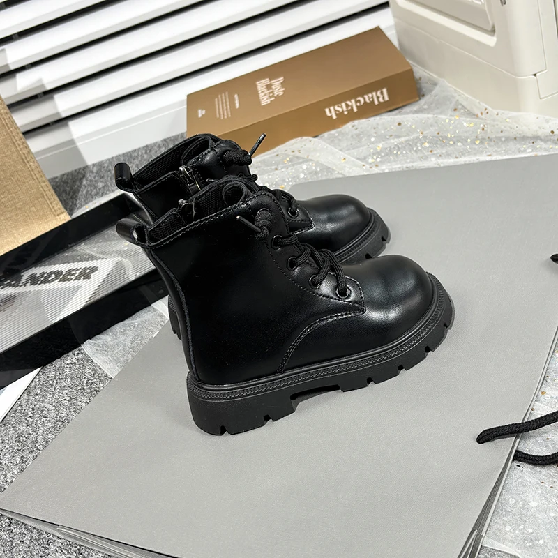 Kids Fashion Causal Boots 2025 New Autumn Boots for Girls Black Beige School Versatile Children Platform Leather Boots Simple