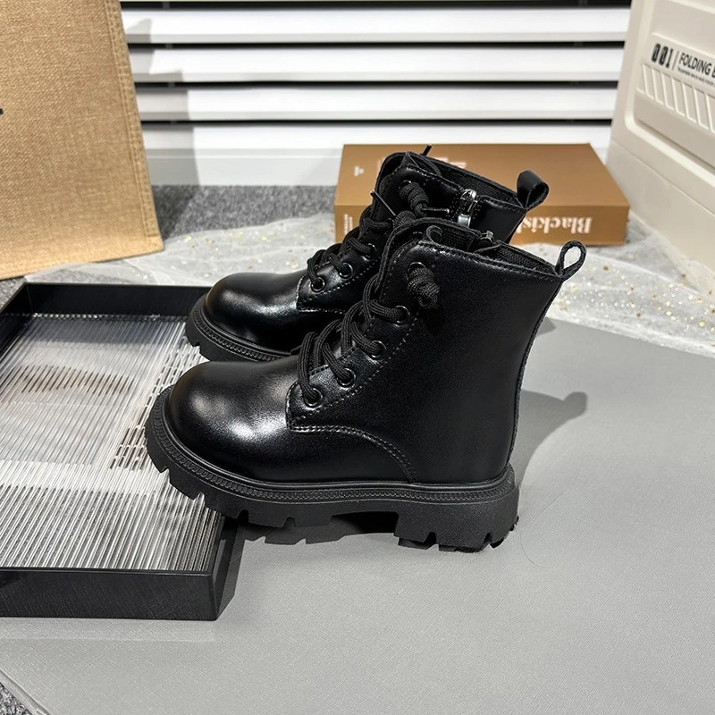 Kids Fashion Causal Boots 2025 New Autumn Boots for Girls Black Beige School Versatile Children Platform Leather Boots Simple