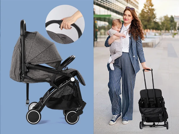 Baby Stroller Pushchair, One-Hand Foldable Compact Travel Stroller Buggy with Rain Cover&Mosquito Net, Lightweight Baby Pram