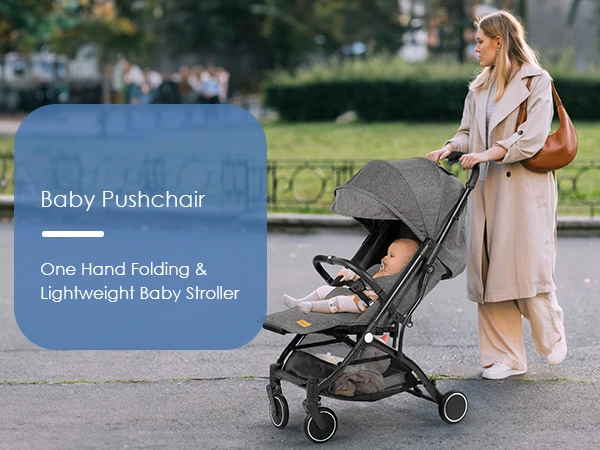 Baby Stroller Pushchair, One-Hand Foldable Compact Travel Stroller Buggy with Rain Cover&Mosquito Net, Lightweight Baby Pram