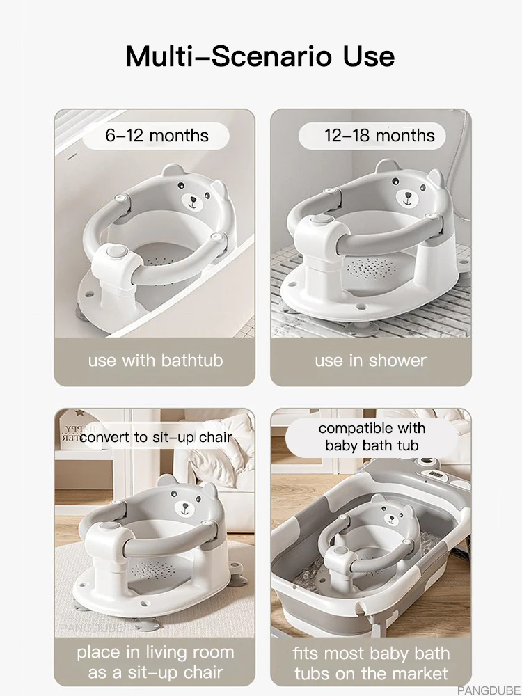 PANGDUBE Baby Bath Seat Cute Bear Non Slip Bathtub Chair for Infants Newborn 6~18 Months Baby Shower Bathing Seat
