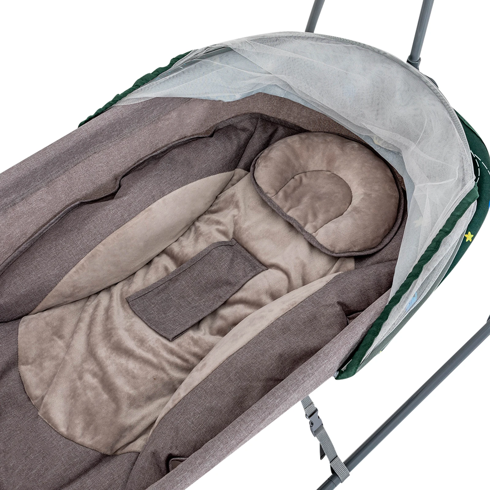 Baby Cradle Swing Electric Auto Swing 5 Speed Adjustable Bluetooth USB Music Player Remote Control Timing Function Foldable 55LBS Load Skin-friendly Linen With Mosquito Net U-shaped Pillow Toy Rack For 0-18 Months Infant