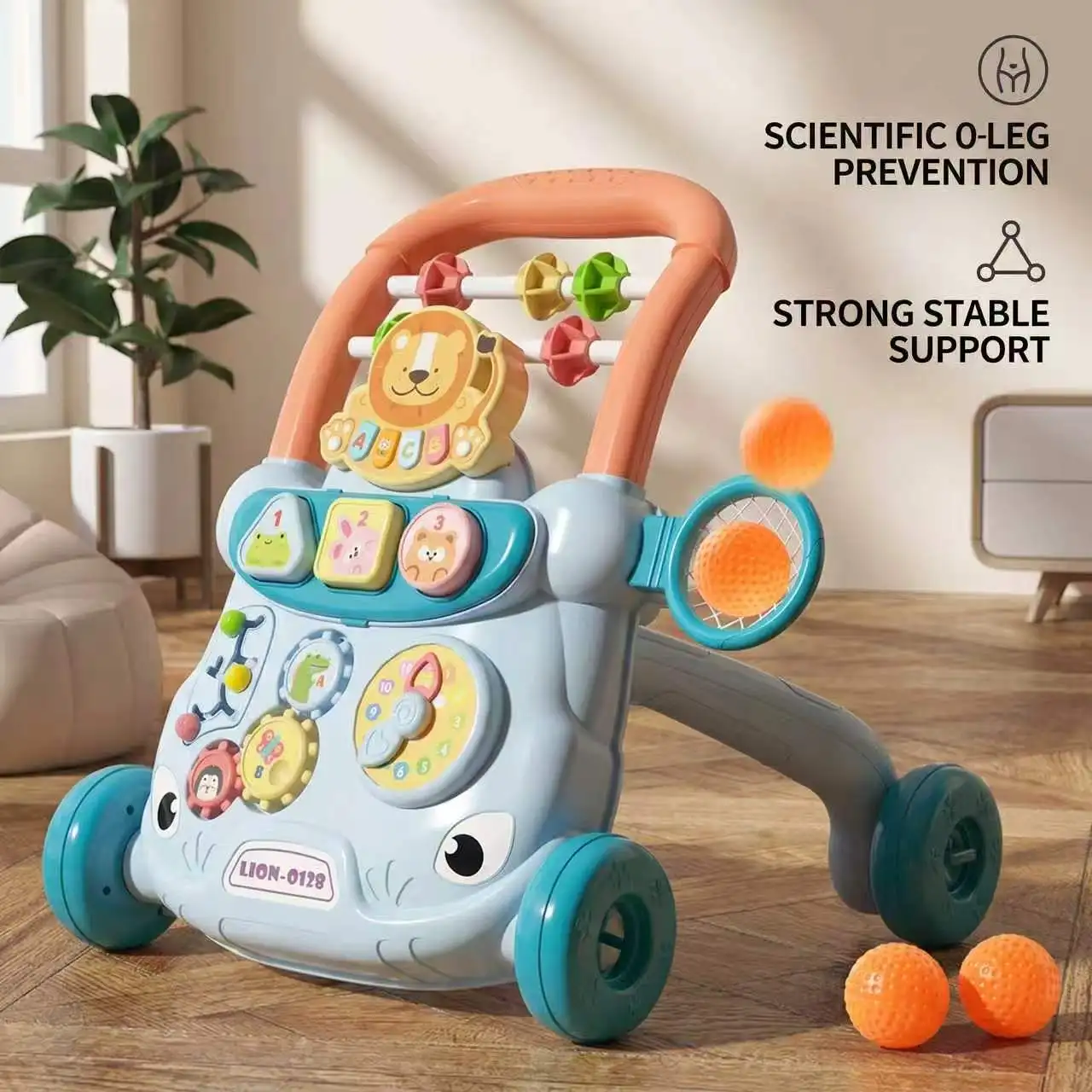 Baby Push Walker with Music Activity Center Multifunction Cartoon Learning Toddler Walker Toys for 18M+ Boys Girls