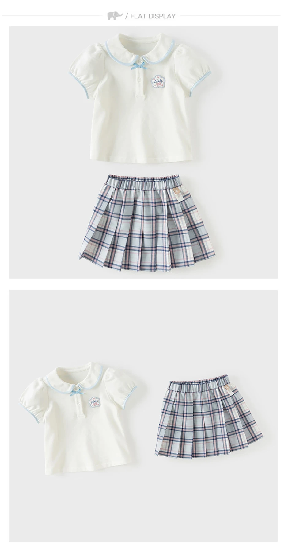 Dave Bella Girls Polo T-shirt Skirt Sets 1-7 Years 2PCS Short Sleeve Top Pleat Skirt Suits Summer Outdoor Clothes Set DB2262214