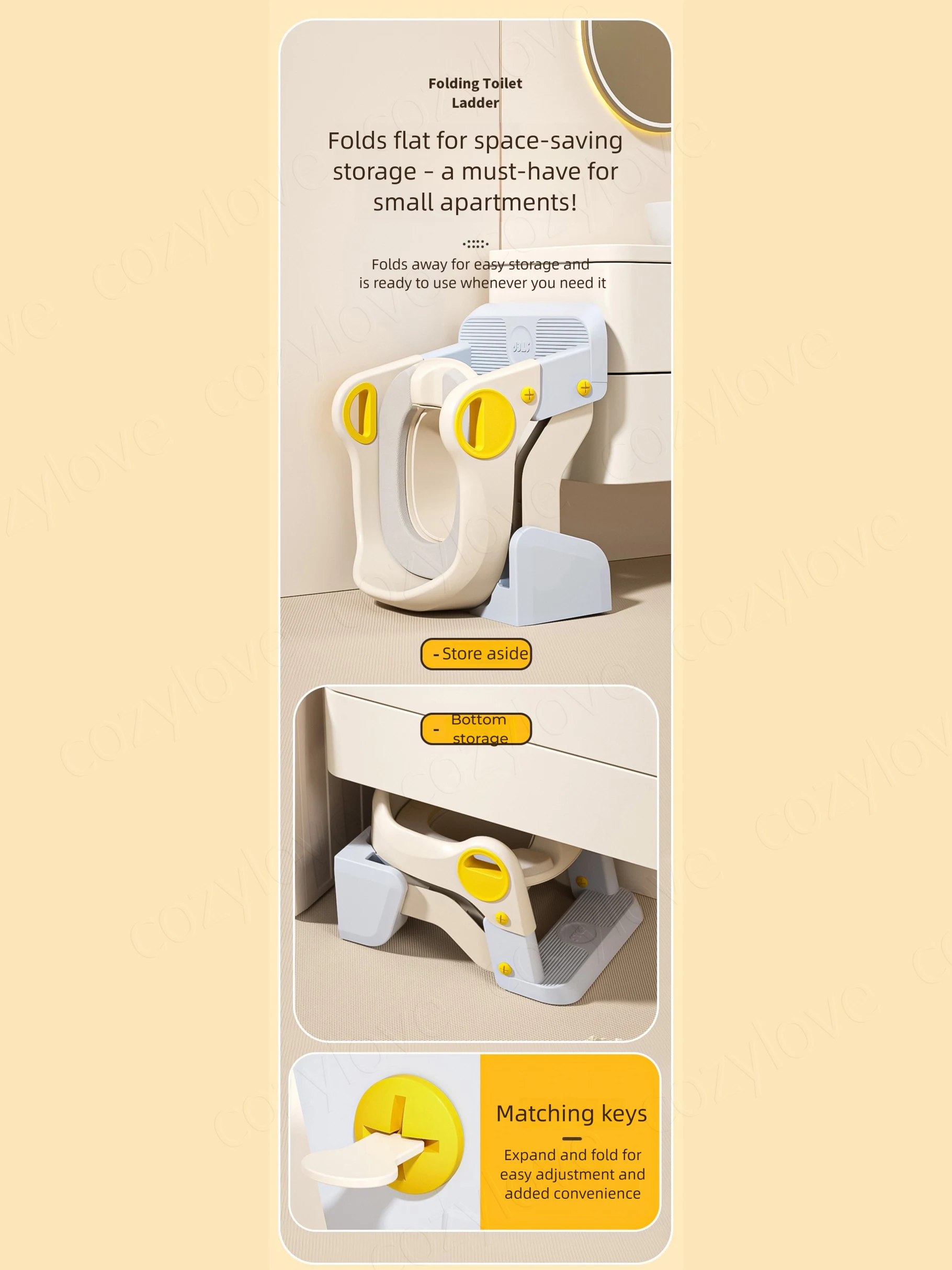 3-in-1 Foldable Potty Training Seat with Step Ladder | Adjustable Toddler Toilet Trainer for Kids, Anti-Slip & Easy to Store