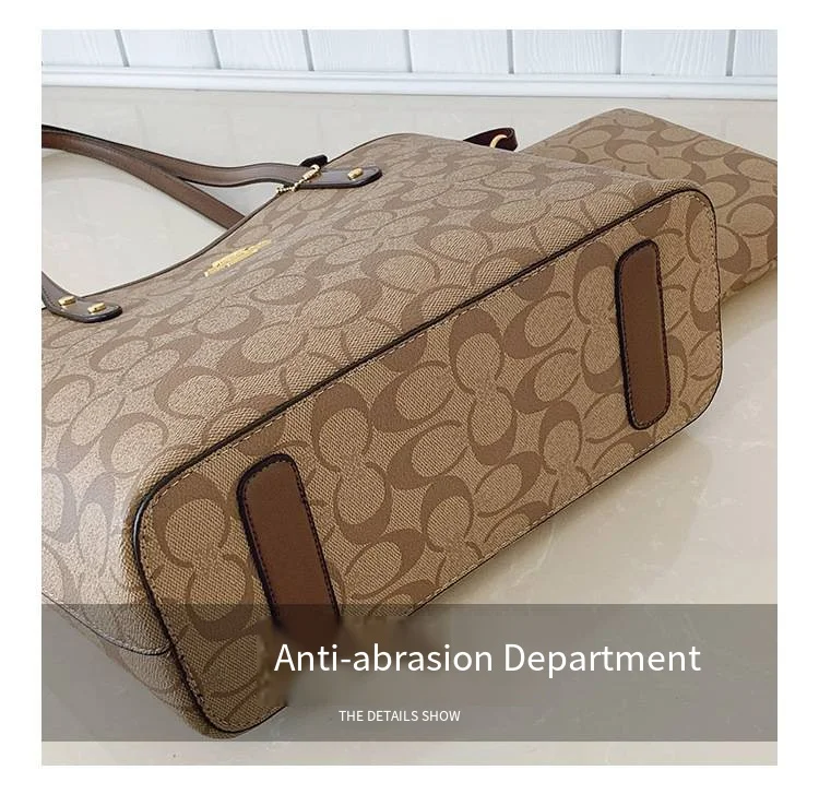 Dark Brown Vintage Print 2 Piece Tote Set Durable Spacious Match Office Workers Daily Grocery Casual Trip