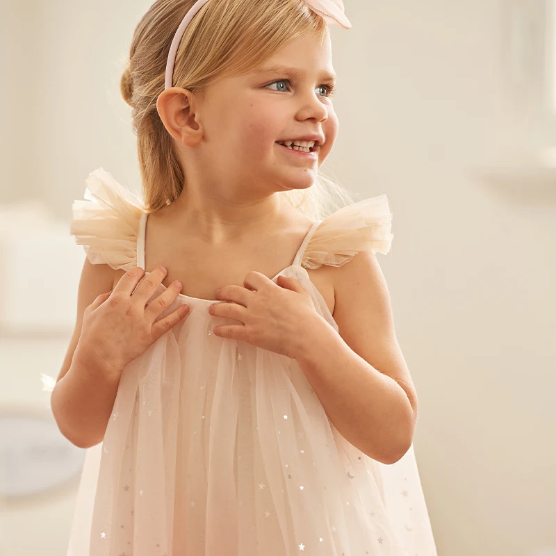 Dave Bella Children Dresses Autumn Spring Girls Clothing Kids Elegant Lace Mesh Dress Spaghetti Strap Outerwear Cotton DB2240995