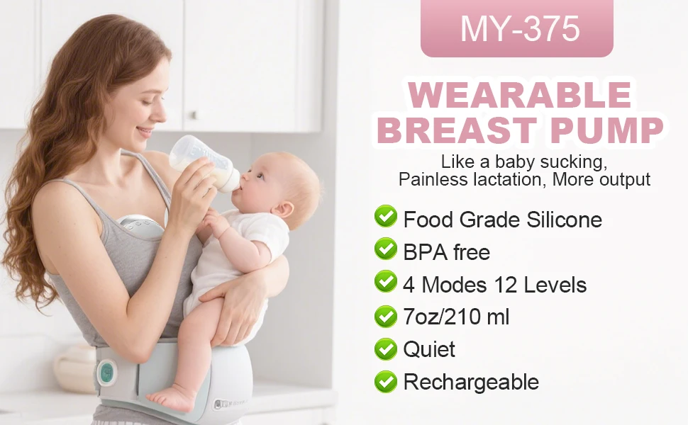 Wearable Electric Breast Pump with Breast Pump Bag, Strong Suction & Low Noise, 4 Modes 12 Levels, Includes 19/21/24mm Flanges