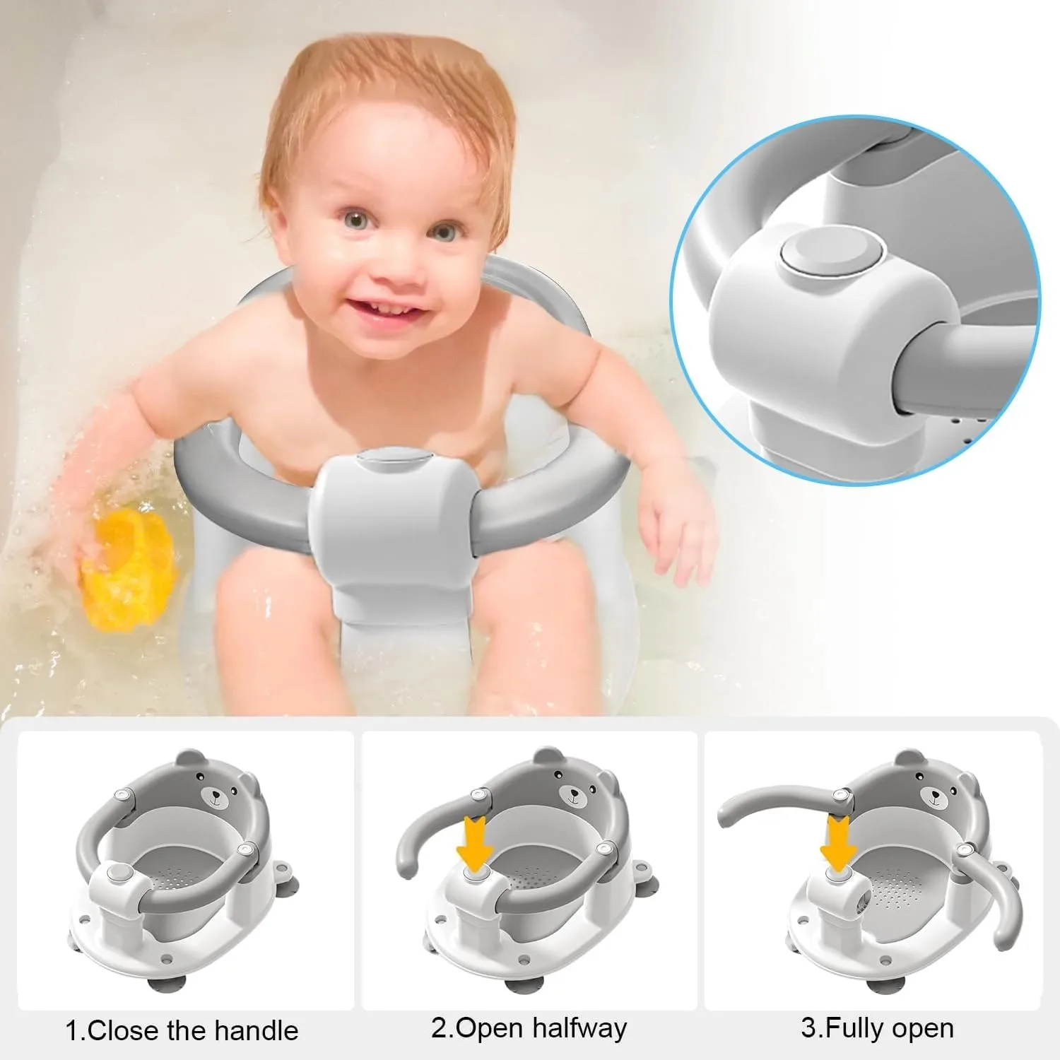 Baby Bath Seat for Babies 6 Months Plus.Cute Bear Non-Slip Baby Bath Chair Safe Infant & Newborn Bathtub Chair