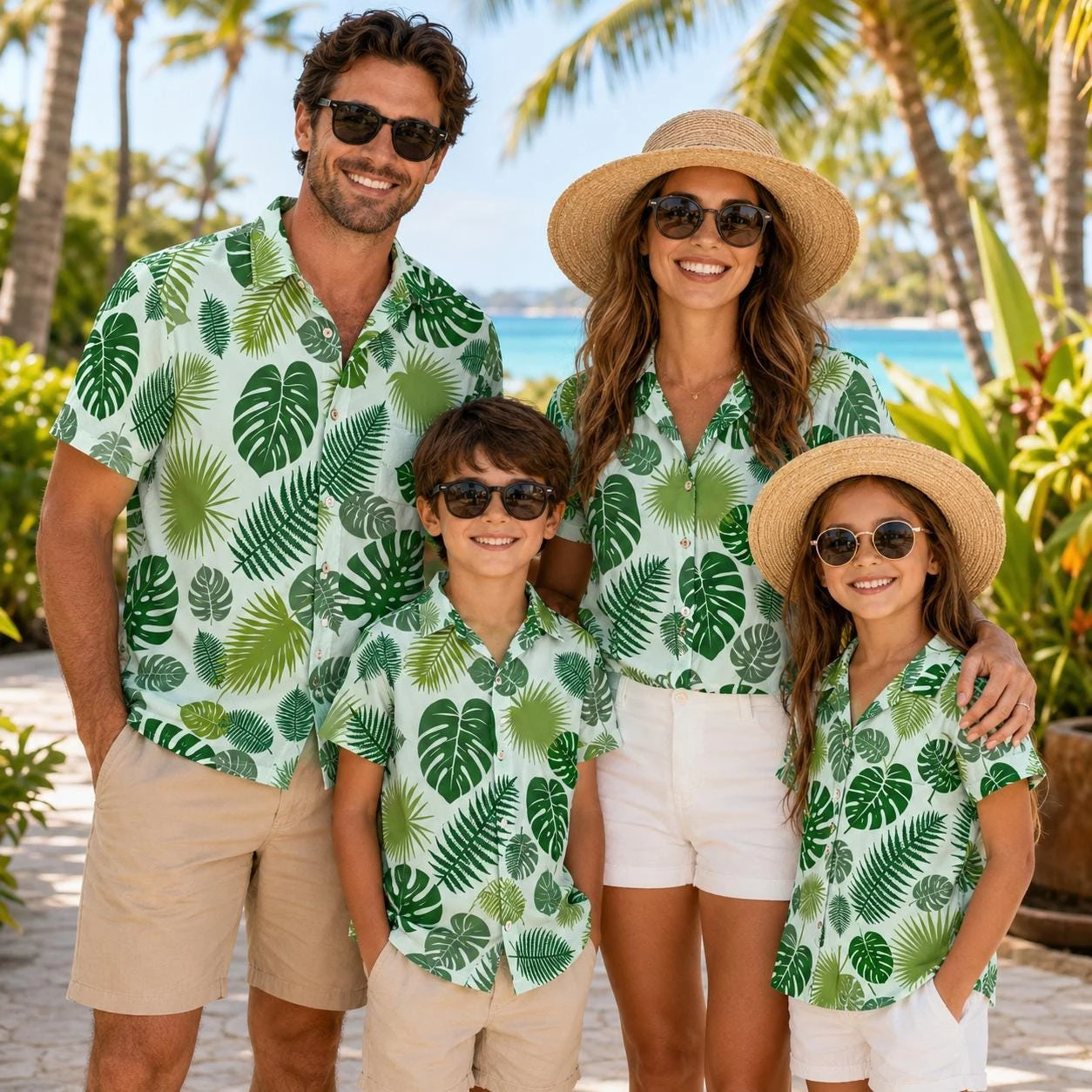 Summer Men's Family Wear Beach Hawaiian Shirt Tropical Summer Style Plant Flower Pattern Print  Shirt Vacation Gift Child T-Shir