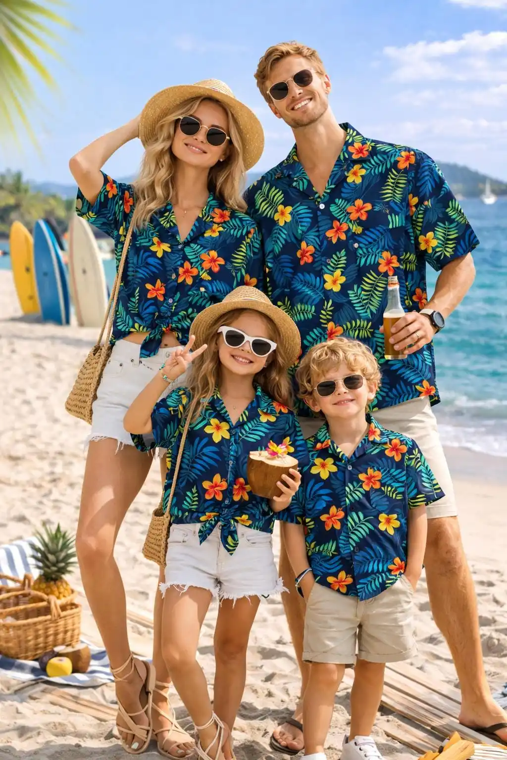 Summer Men's Family Wear Beach Hawaiian Shirt Tropical Summer Style Plant Flower Pattern Print  Shirt Vacation Gift Child T-Shir