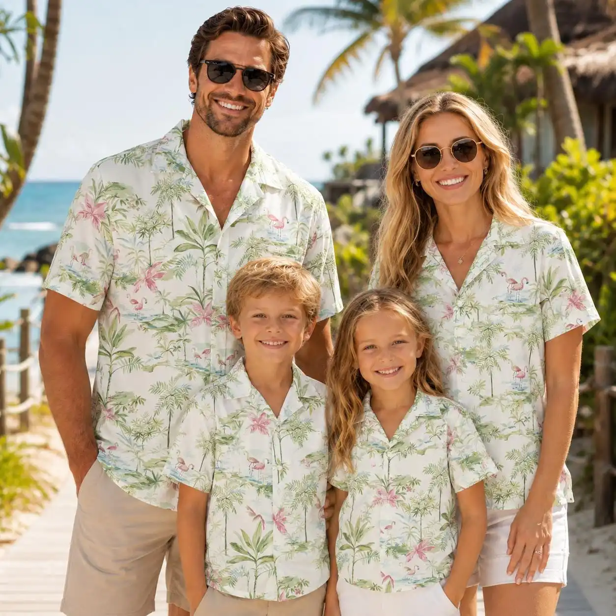 Summer Men's Family Wear Beach Hawaiian Shirt Tropical Summer Style Plant Flower Pattern Print  Shirt Vacation Gift Child T-Shir