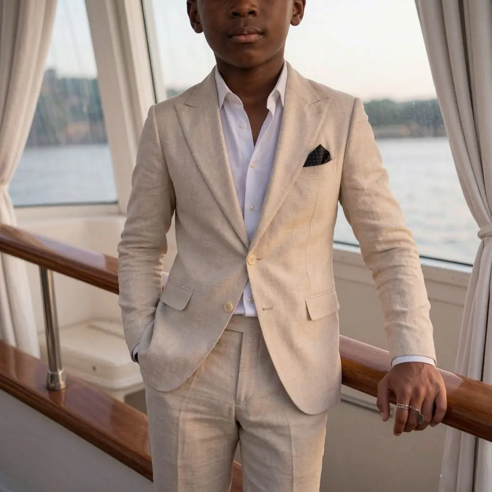 Linen Boy Suits Soft Two Pieces Wedding Slim Fit Minimalist Style for Junior Model Proms Family Summer Celebrations 2026