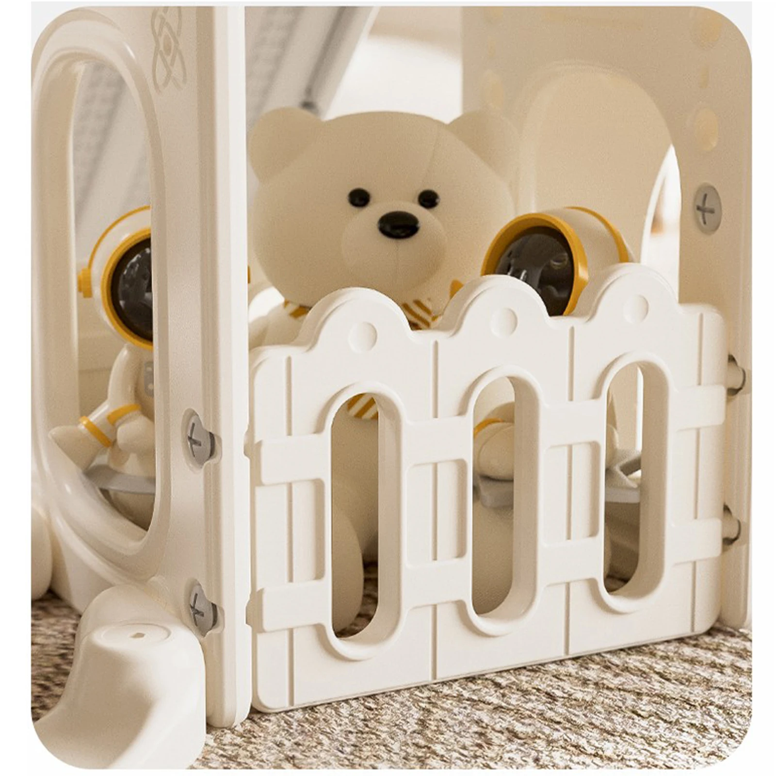 Indoor Playground Toddler Slide and Climber Set, Multi-Activity Kids Play Center with Basketball Hoop, Drawing Board & Toy Telescope, Non-Toxic HDPE Freestanding Nursery Slide Gym, Safe Family Amusement Park Playset