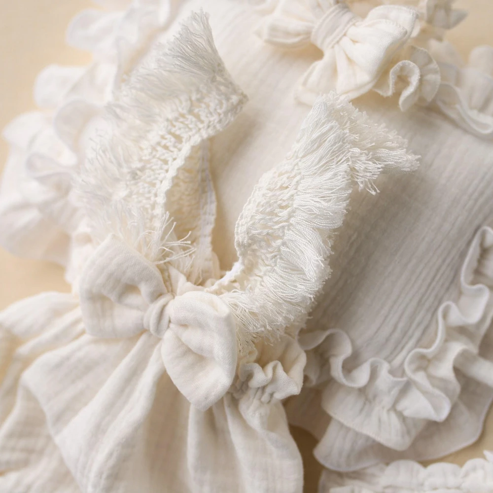Boho Newborn Photo Props Ruffle Baby Outfit Lace Trim Romper Infant Picture Session Clothing Studio Posing Suits