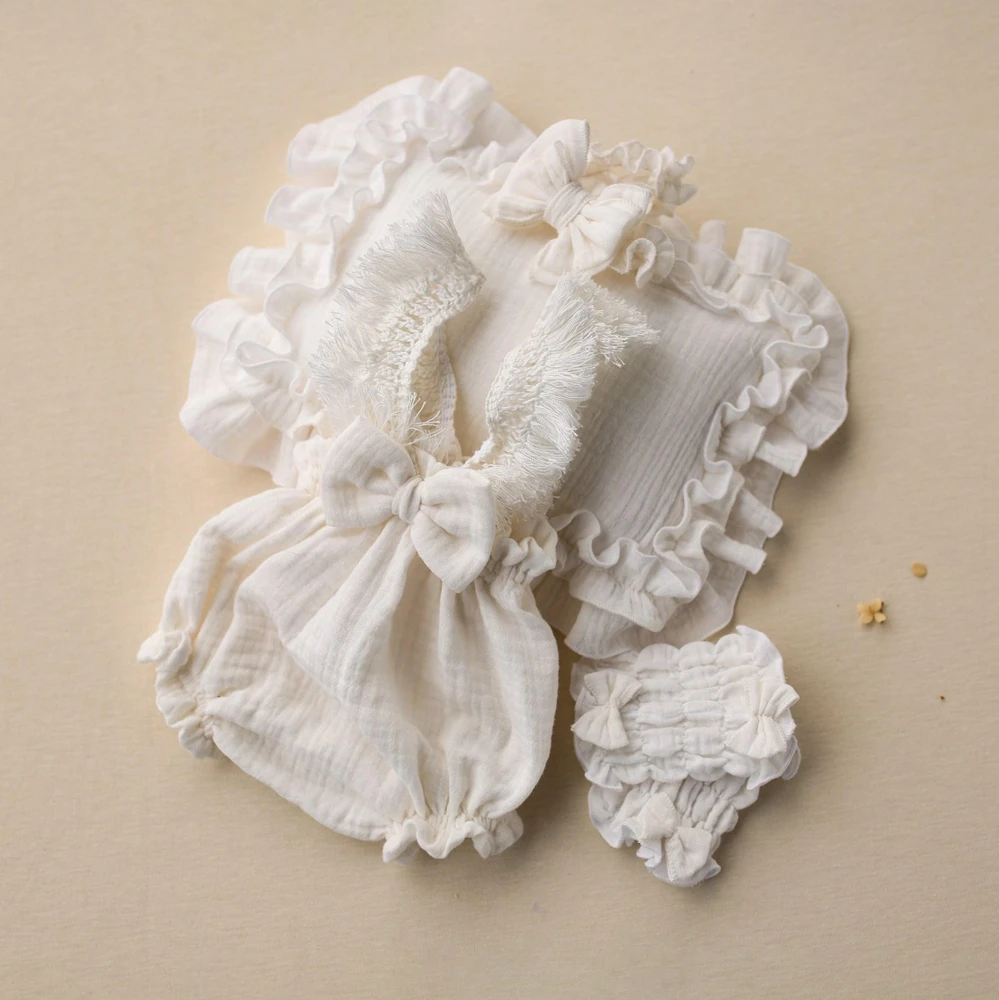 Boho Newborn Photo Props Ruffle Baby Outfit Lace Trim Romper Infant Picture Session Clothing Studio Posing Suits