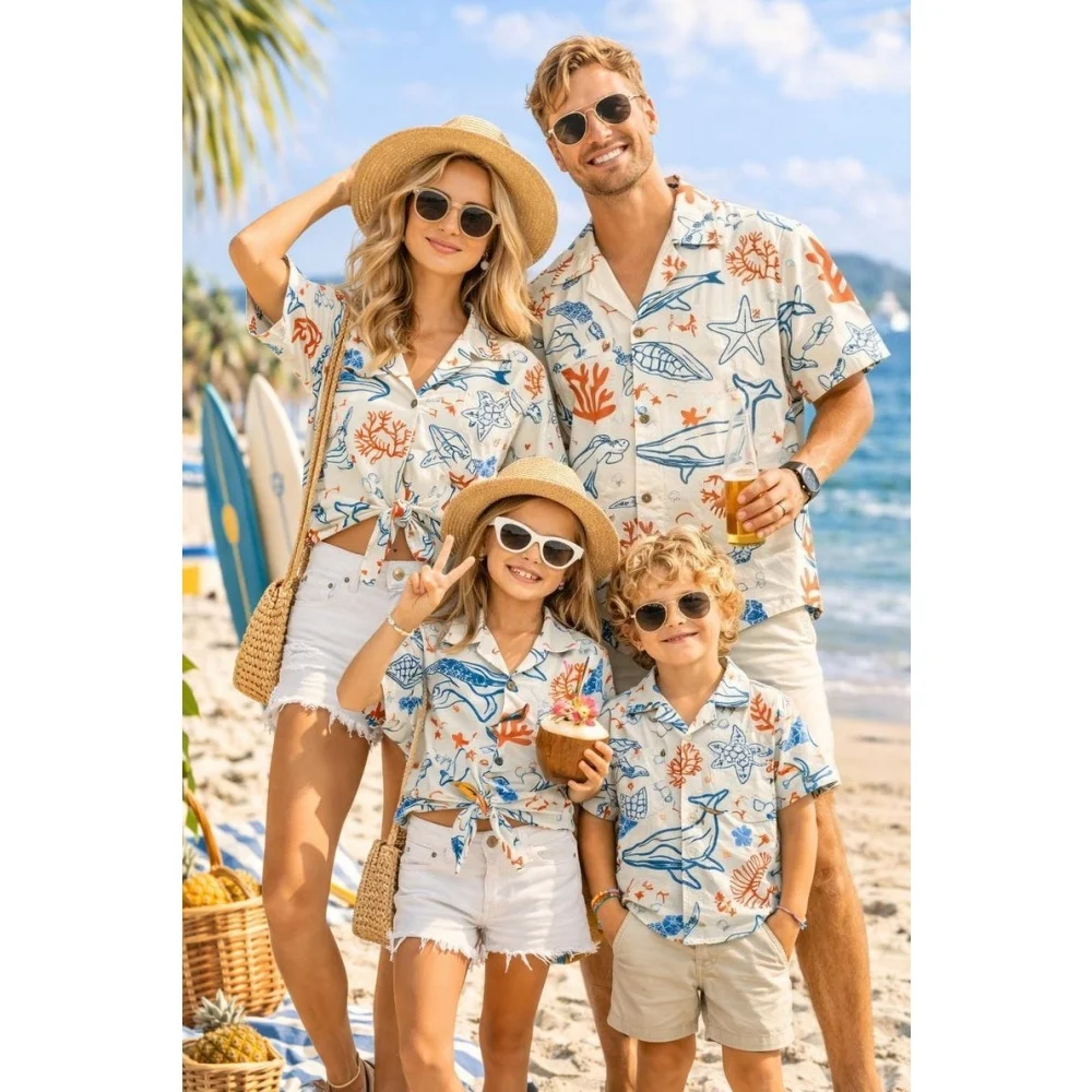 Hawaiian Children's Shirt Plant Flower Pattern Print Family Dress Beach Parent Vacation Style Parent Child T-Shirt Men's Tops