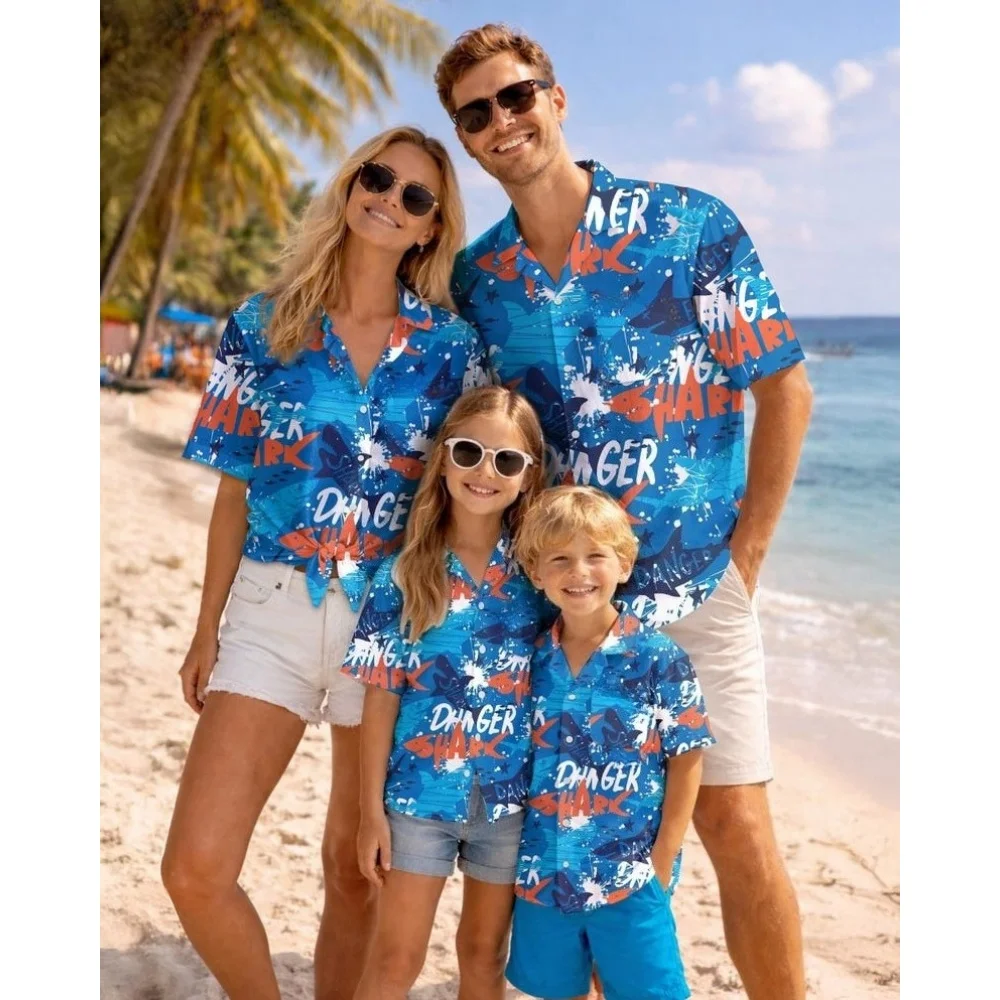 Hawaiian Children's Shirt Plant Flower Pattern Print Family Dress Beach Parent Vacation Style Parent Child T-Shirt Men's Tops