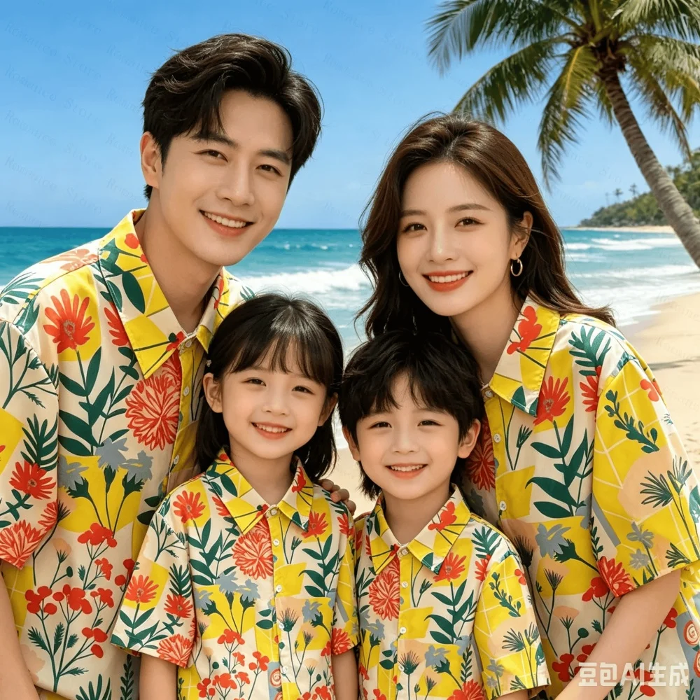Hawaiian Children's Shirt Plant Flower Pattern Print Family Dress Beach Parent Vacation Style Parent Child T-Shirt Men's Tops