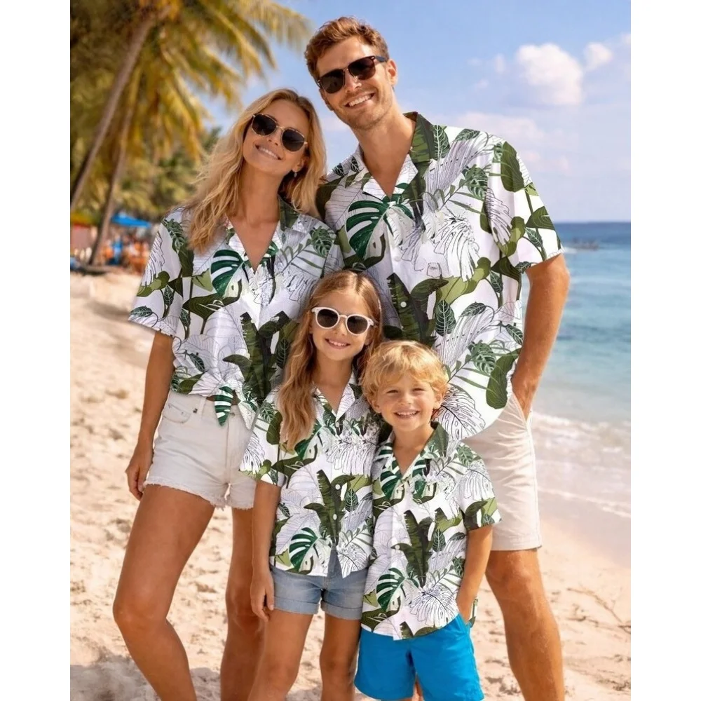 Hawaiian Children's Shirt Plant Flower Pattern Print Family Dress Beach Parent Vacation Style Parent Child T-Shirt Men's Tops
