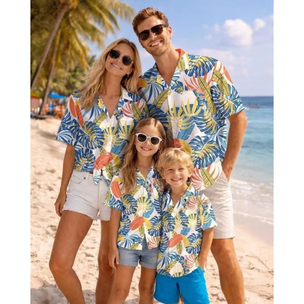 Hawaiian Children's Shirt Plant Flower Pattern Print Family Dress Beach Parent Vacation Style Parent Child T-Shirt Men's Tops
