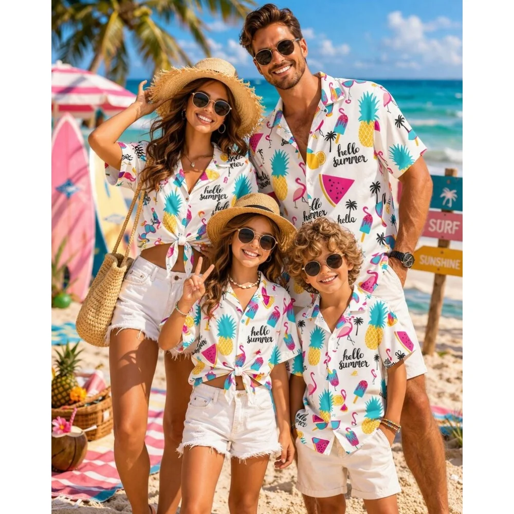 Hawaiian Children's Shirt Plant Flower Pattern Print Family Dress Beach Parent Vacation Style Parent Child T-Shirt Men's Tops