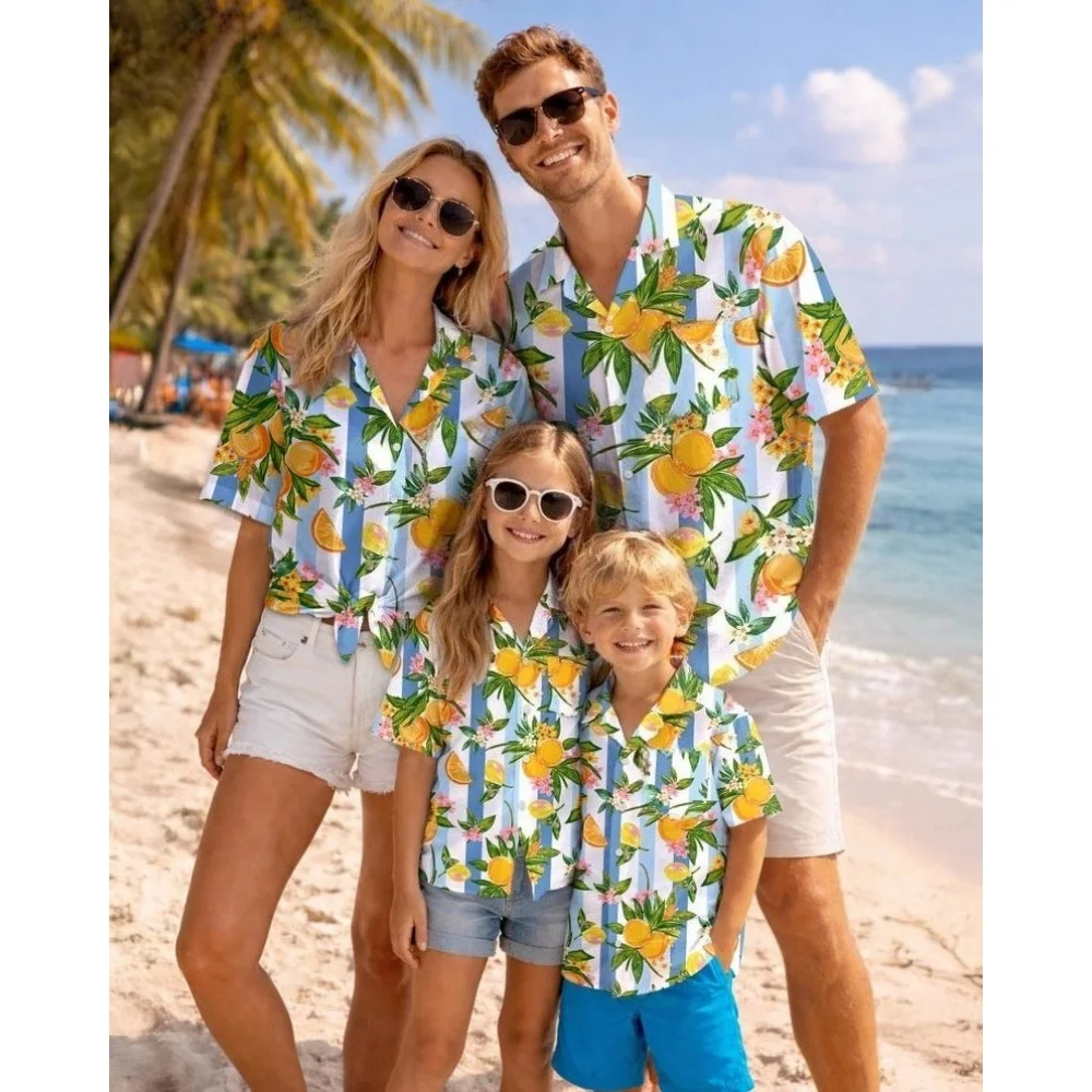 Hawaiian Children's Shirt Plant Flower Pattern Print Family Dress Beach Parent Vacation Style Parent Child T-Shirt Men's Tops