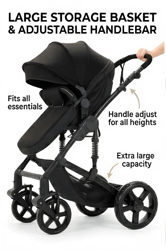 3-in-1 Baby Stroller Combo Travel System Lightweight Aluminum Frame Quick Folding All-Terrain Wheels with Suspension Reclining Backrest Comfortable Seat for Newborns with 6 Free Gifts