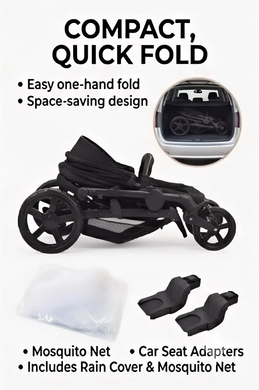 3-in-1 Baby Stroller Combo Travel System Lightweight Aluminum Frame Quick Folding All-Terrain Wheels with Suspension Reclining Backrest Comfortable Seat for Newborns with 6 Free Gifts