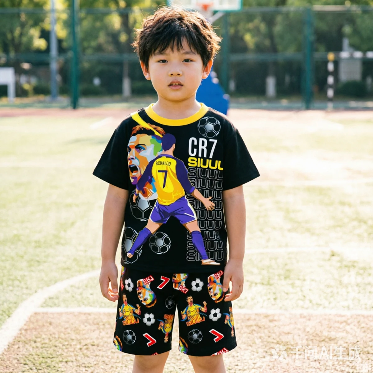 CR7 Cristiano Ronaldo Cartoon Print Boys Pyjamas Set Girls Pjs Outfit Nightwear Short Pants&Top Sleepwear Kids Homewear 6-13
