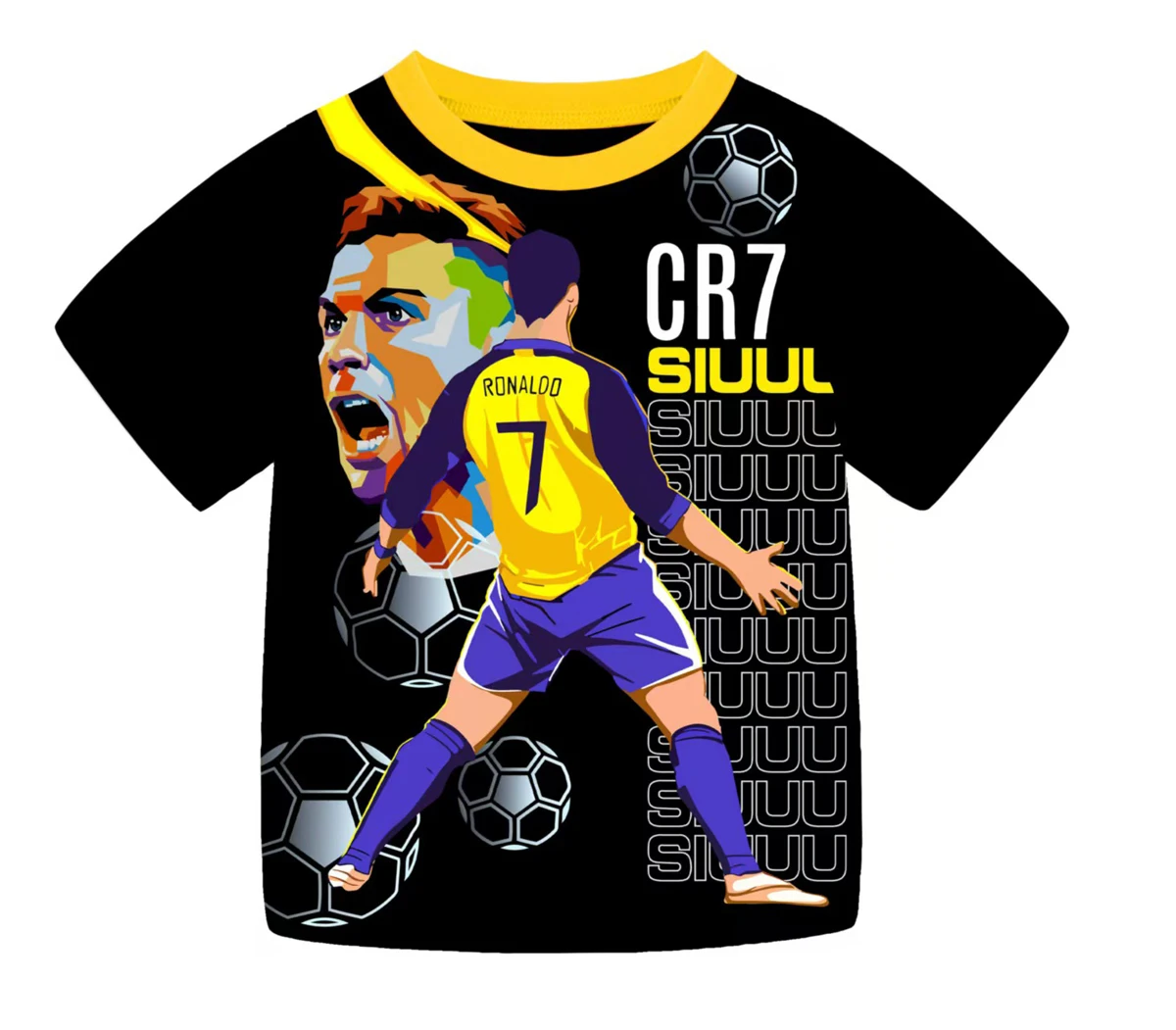 CR7 Cristiano Ronaldo Cartoon Print Boys Pyjamas Set Girls Pjs Outfit Nightwear Short Pants&Top Sleepwear Kids Homewear 6-13