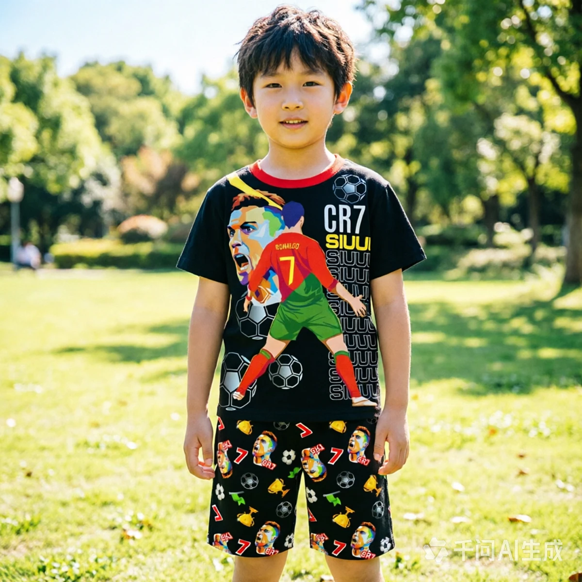 CR7 Cristiano Ronaldo Cartoon Print Boys Pyjamas Set Girls Pjs Outfit Nightwear Short Pants&Top Sleepwear Kids Homewear 6-13