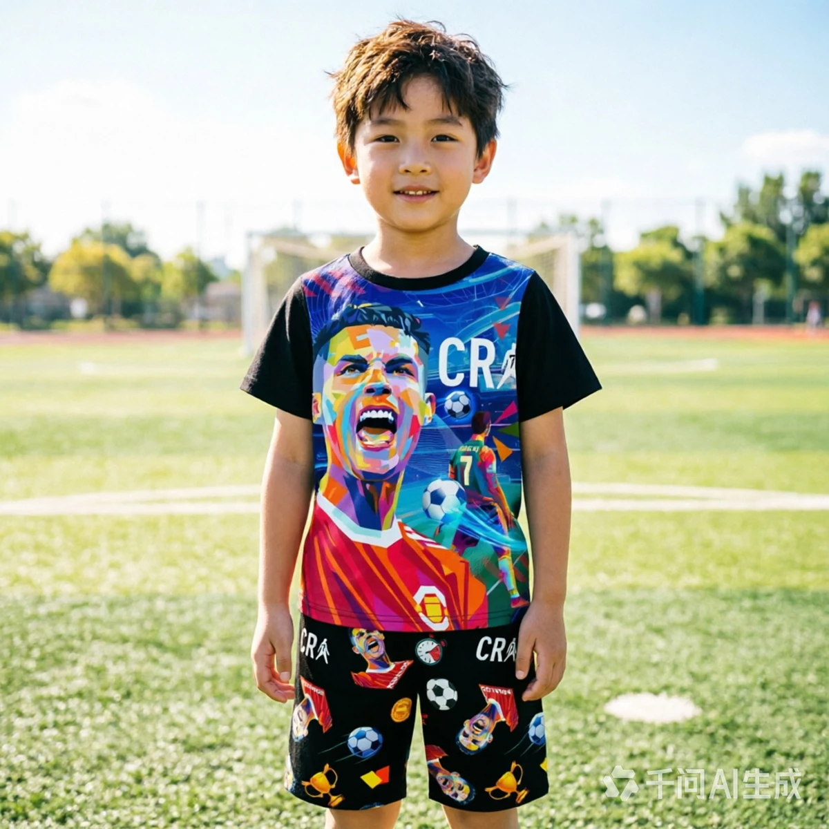 CR7 Cristiano Ronaldo Cartoon Print Boys Pyjamas Set Girls Pjs Outfit Nightwear Short Pants&Top Sleepwear Kids Homewear 6-13