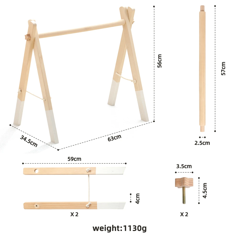 Wooden Baby Gym Frame Foldable Space Saving No Tools Assembly Lightweight 1130g Rounded Edges for Newborns