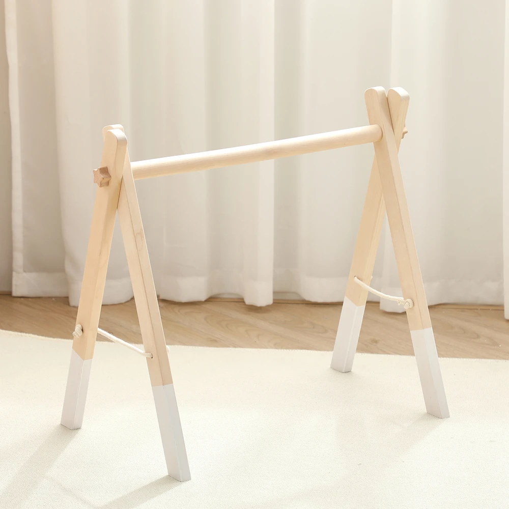 Wooden Baby Gym Frame Foldable Space Saving No Tools Assembly Lightweight 1130g Rounded Edges for Newborns