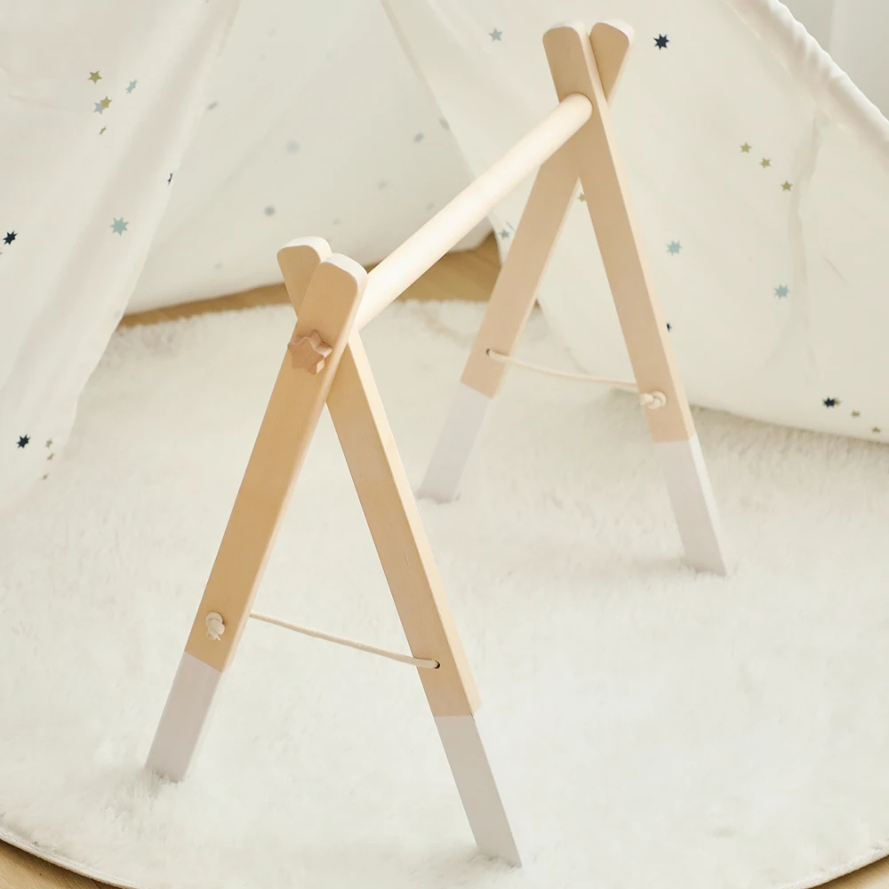 Wooden Baby Gym Frame Foldable Space Saving No Tools Assembly Lightweight 1130g Rounded Edges for Newborns