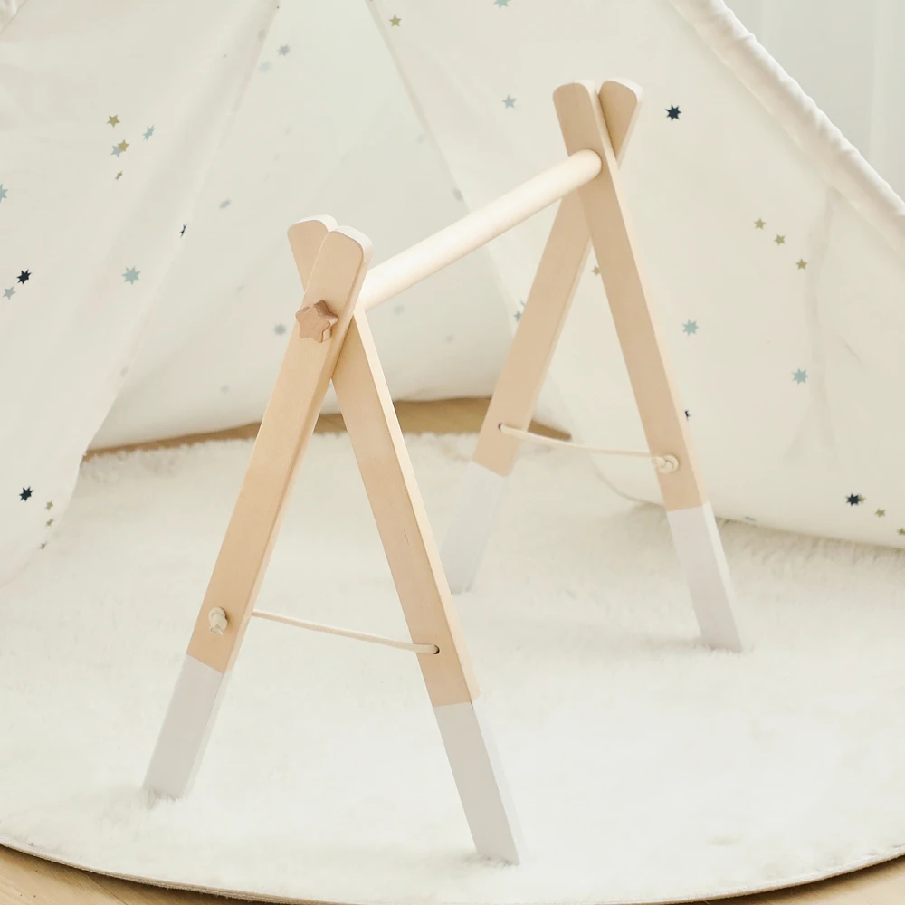 Wooden Baby Gym Frame Foldable Space Saving No Tools Assembly Lightweight 1130g Rounded Edges for Newborns