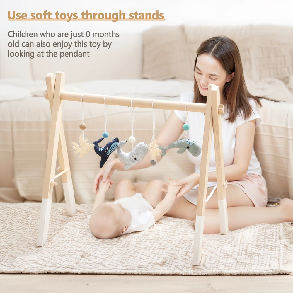 Wooden Baby Gym Frame Foldable Space Saving No Tools Assembly Lightweight 1130g Rounded Edges for Newborns