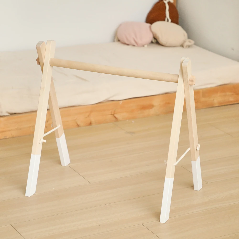 Wooden Baby Gym Frame Foldable Space Saving No Tools Assembly Lightweight 1130g Rounded Edges for Newborns