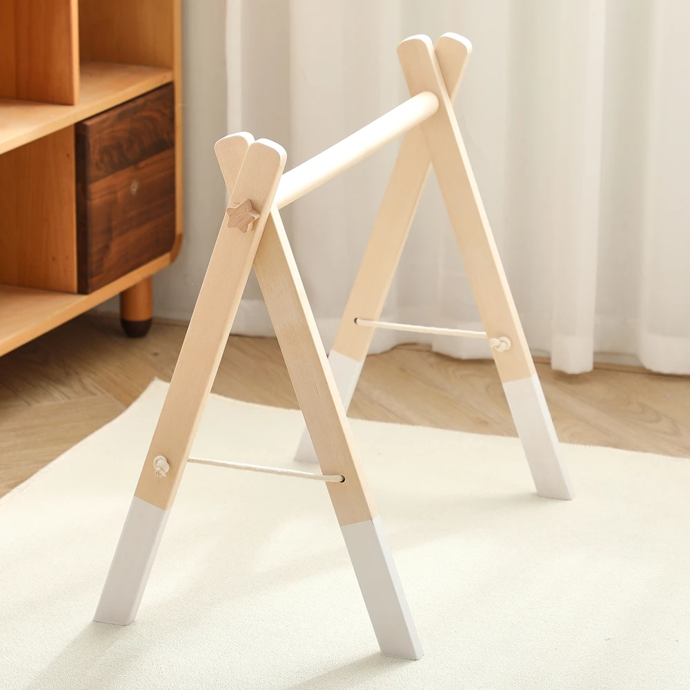Wooden Baby Gym Frame Foldable Space Saving No Tools Assembly Lightweight 1130g Rounded Edges for Newborns
